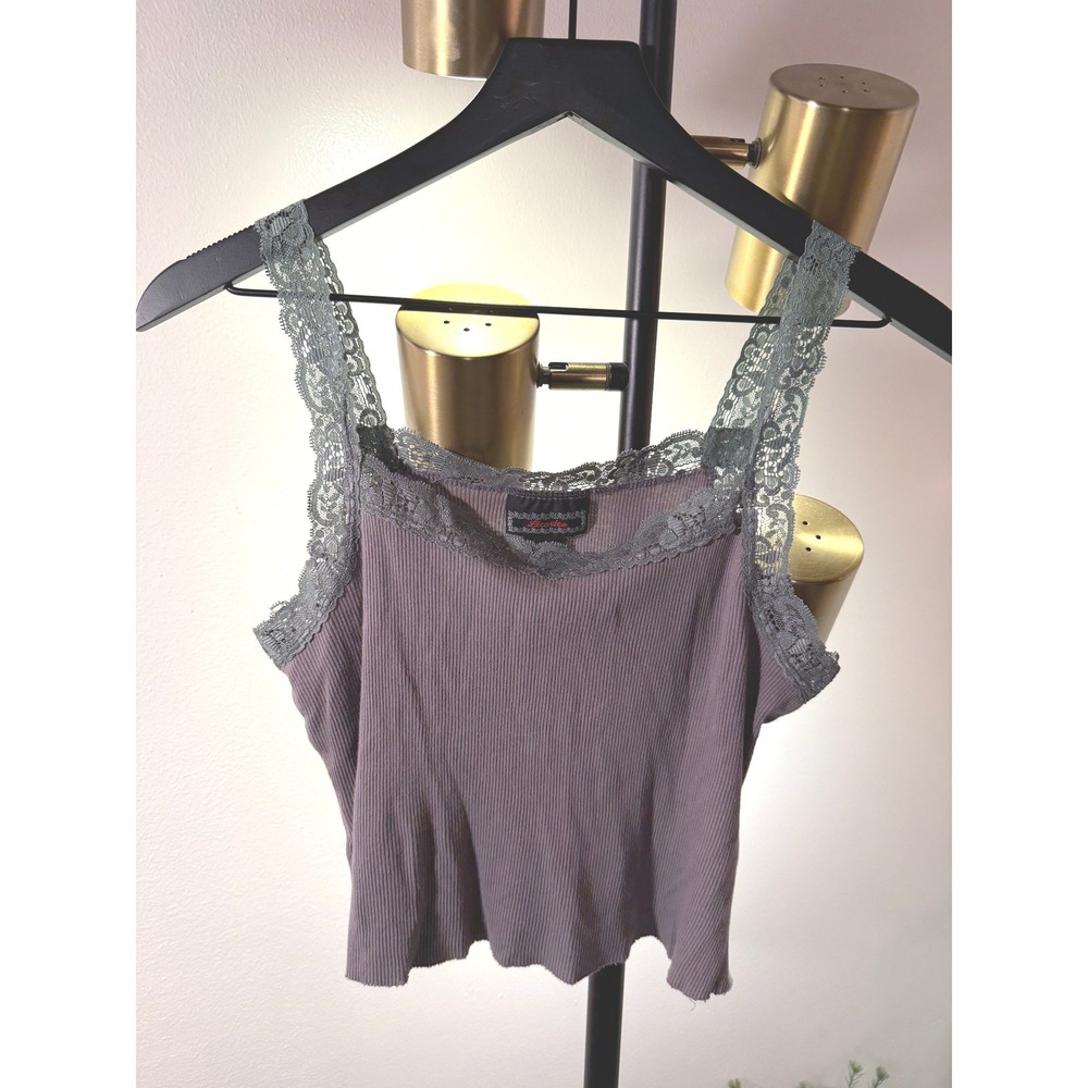 Licorice Y2K top mauve tank ribbed sage green lace crop comfort loungewear jeans